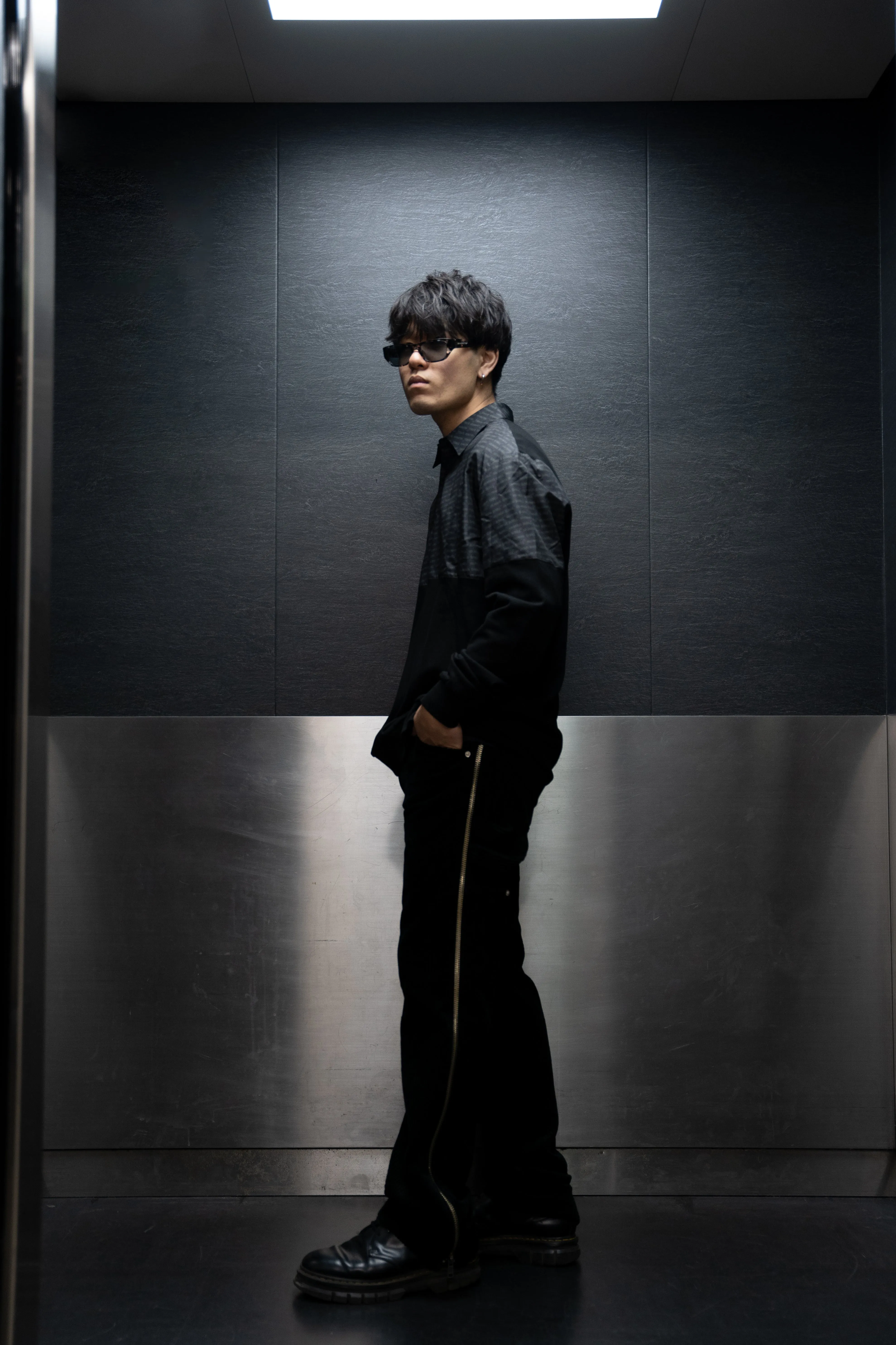 SKINS ZIPPER CORDUROY PANTS / BLACK