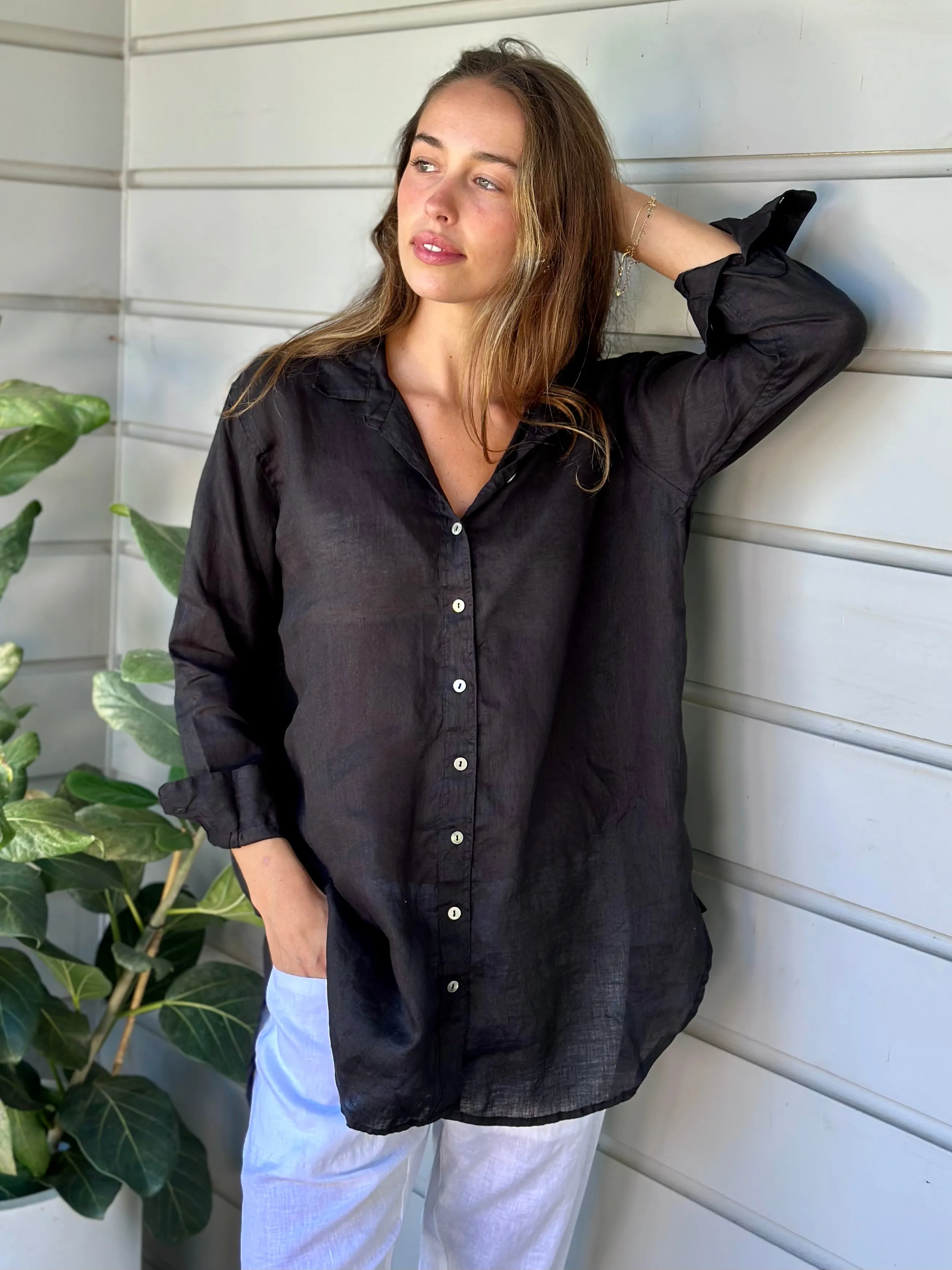 skyla shirt - black linen
