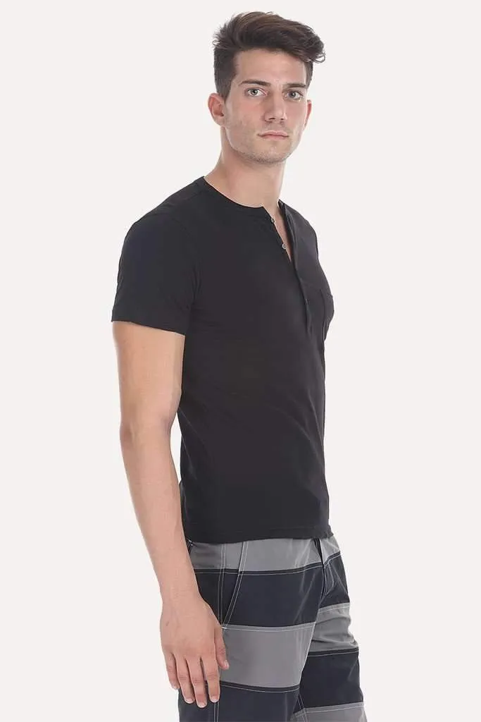 Solid Slub Cotton Jersey Henley