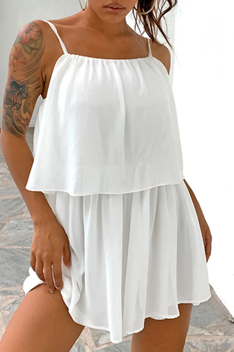 Solid Spaghetti Strap Waist Skirt Dresses