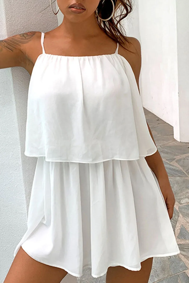 Solid Spaghetti Strap Waist Skirt Dresses