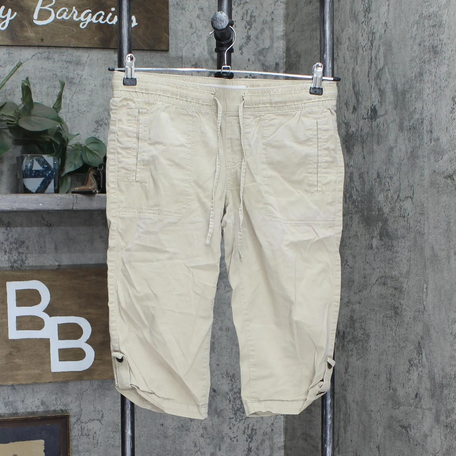 Sonoma Womens Drawstring Pull On Lightweight Khaki Capri Pants Light Brown 4