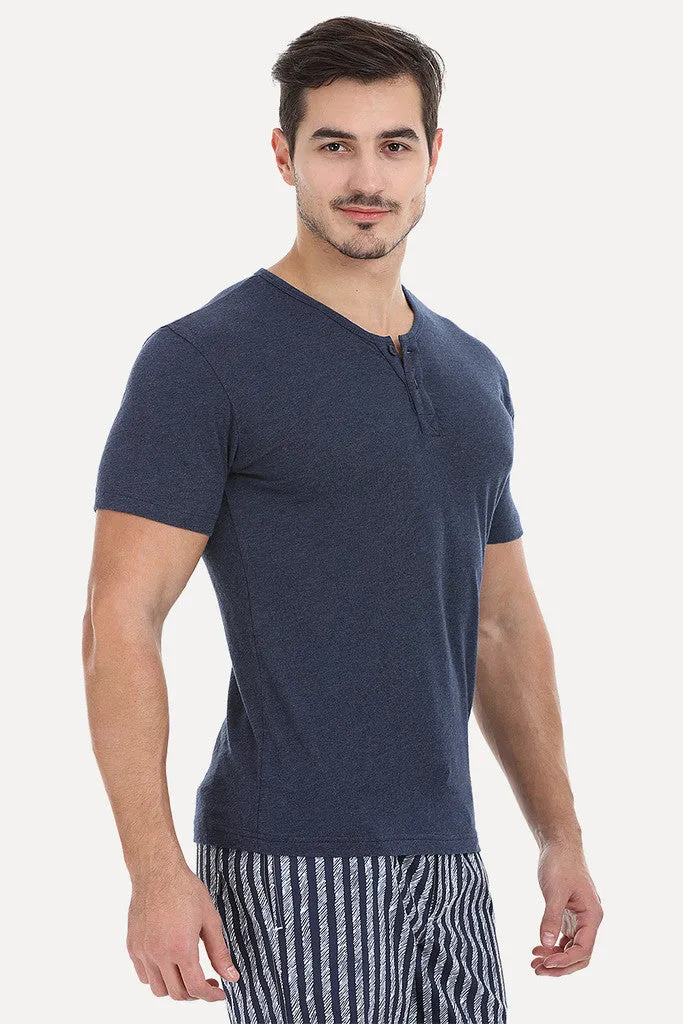 Speckled Yarn V Neck Henley