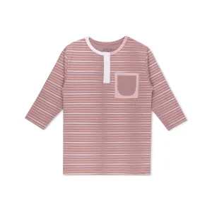 Split Tone Stripes Long Sleeve T-shirt Henley