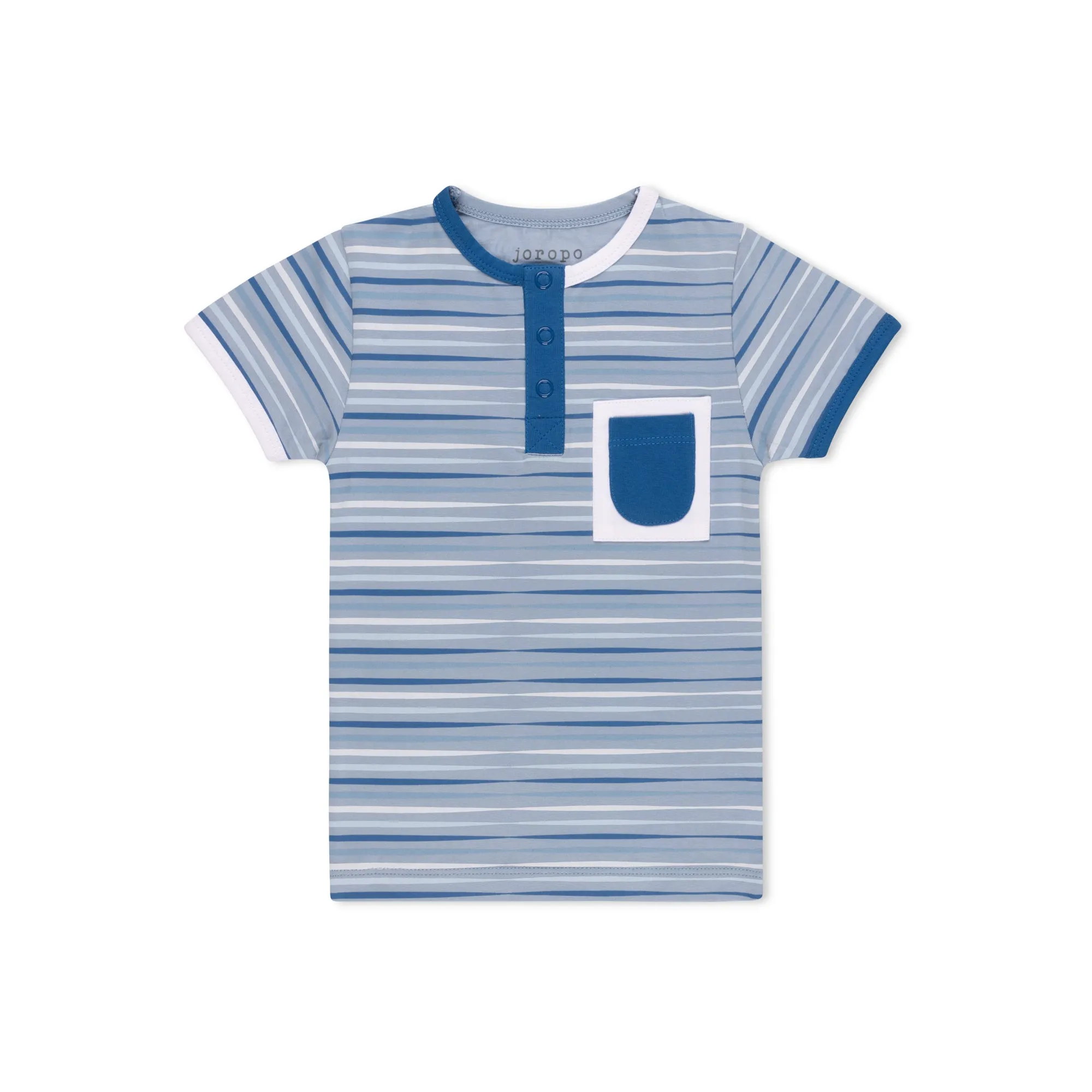 Split Tone Stripes Short Sleeve T-shirt Henley