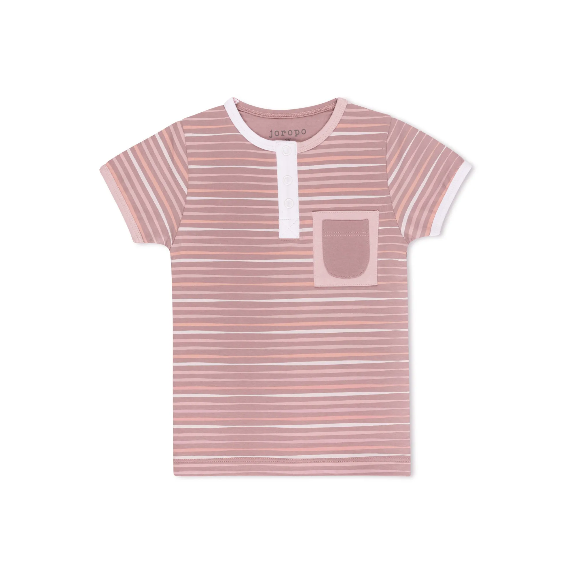 Split Tone Stripes Short Sleeve T-shirt Henley