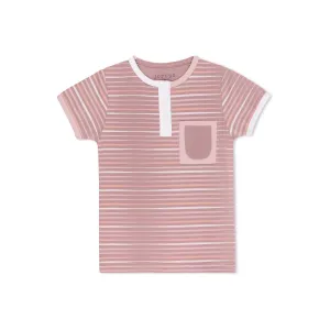 Split Tone Stripes Short Sleeve T-shirt Henley
