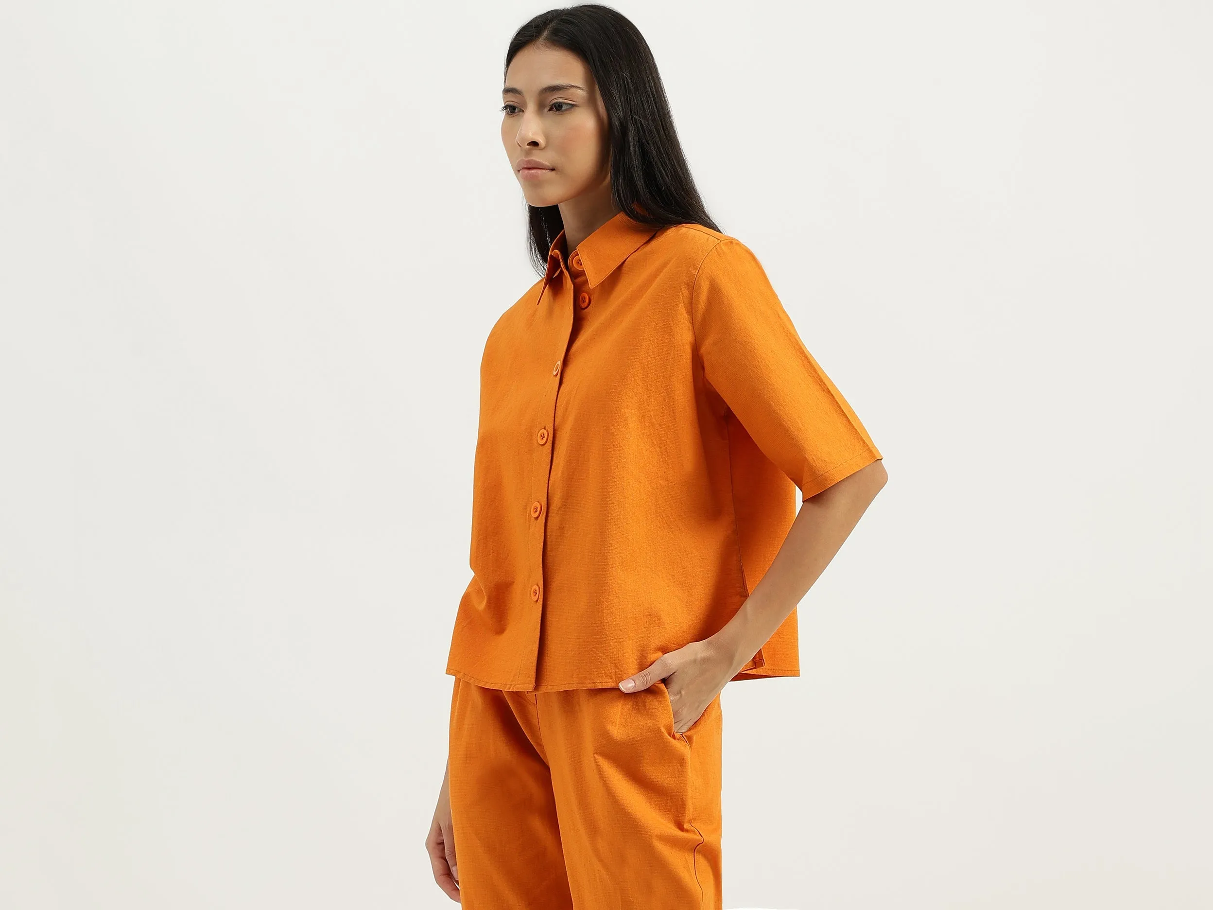 Spread Collar Solid Shirts