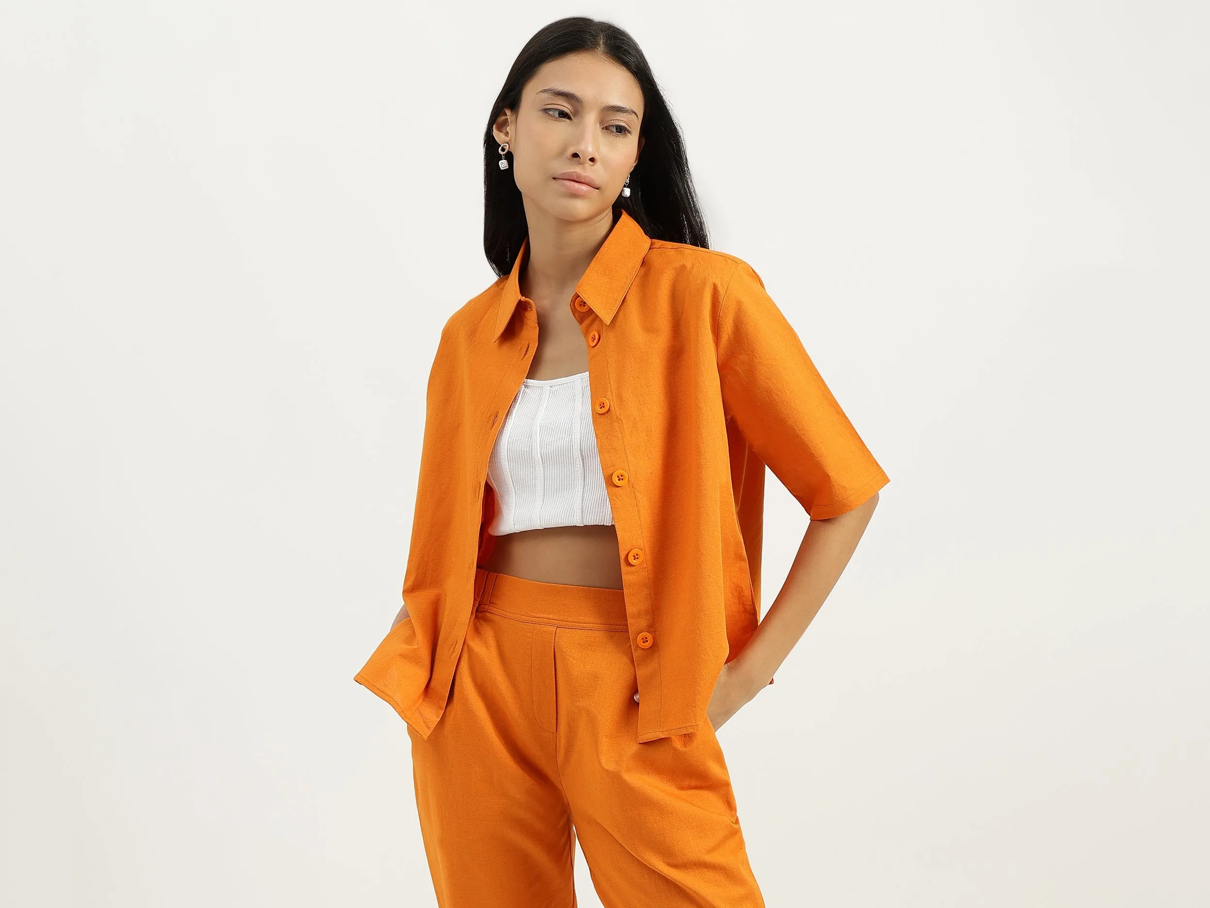 Spread Collar Solid Shirts