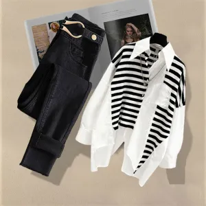 Spring and Autumn Set Women's Dress Western Shirt Top Versatile Jeans Two Piece Y2k Clothes Women's Pants