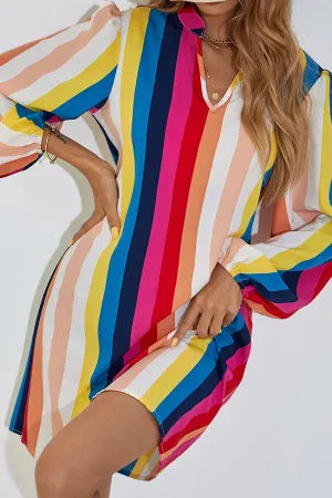 Street Striped Patchwork V Neck A Line Dresses