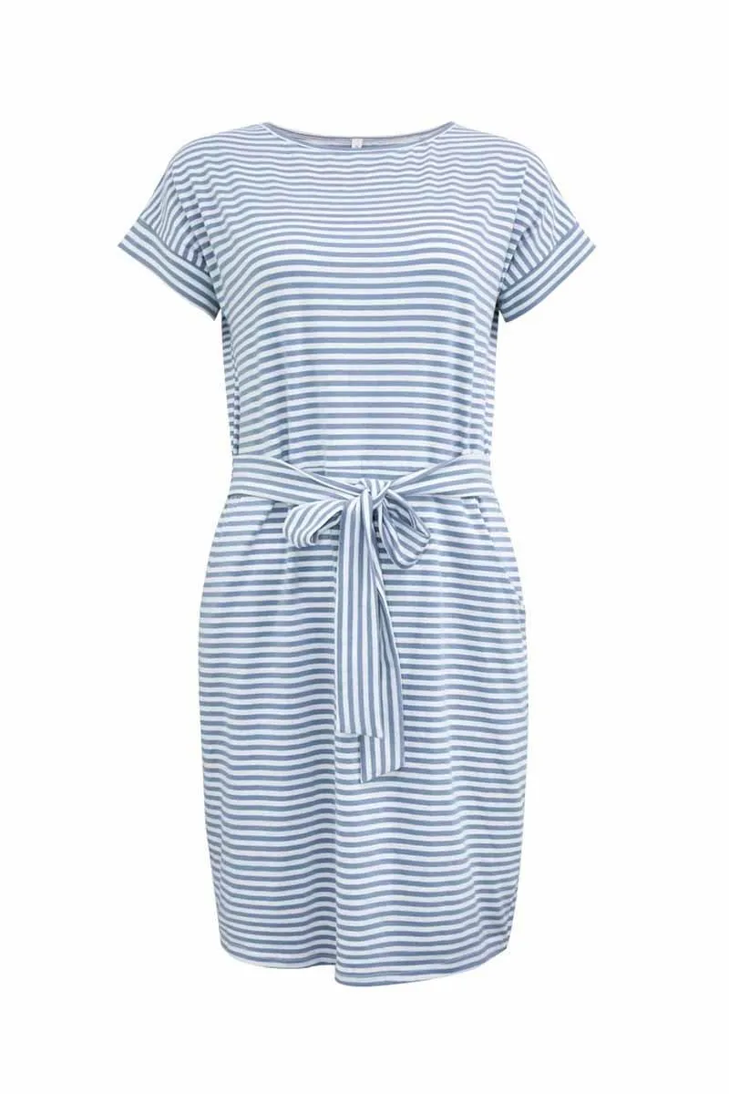 Striped Knot Design Grey Midi Dress