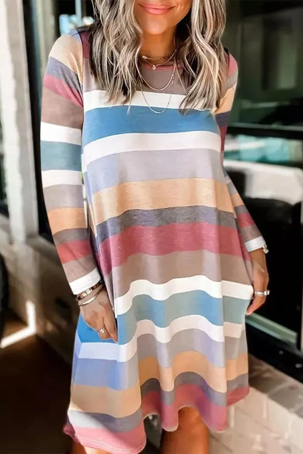 Striped Long Sleeve Mini Dress