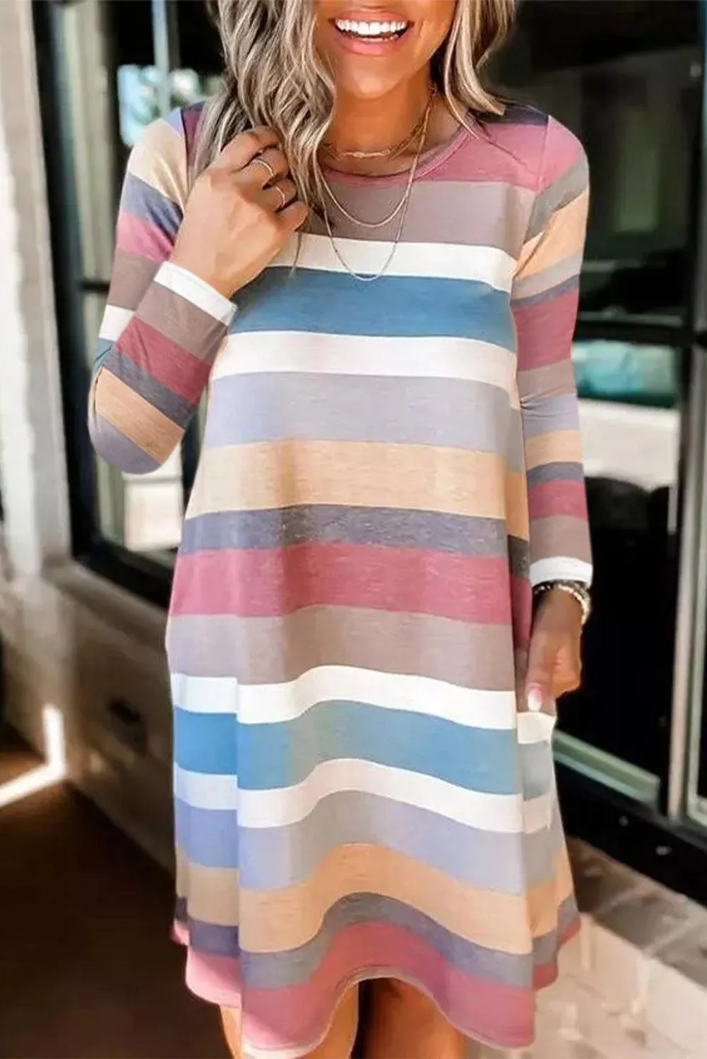 Striped Long Sleeve Mini Dress