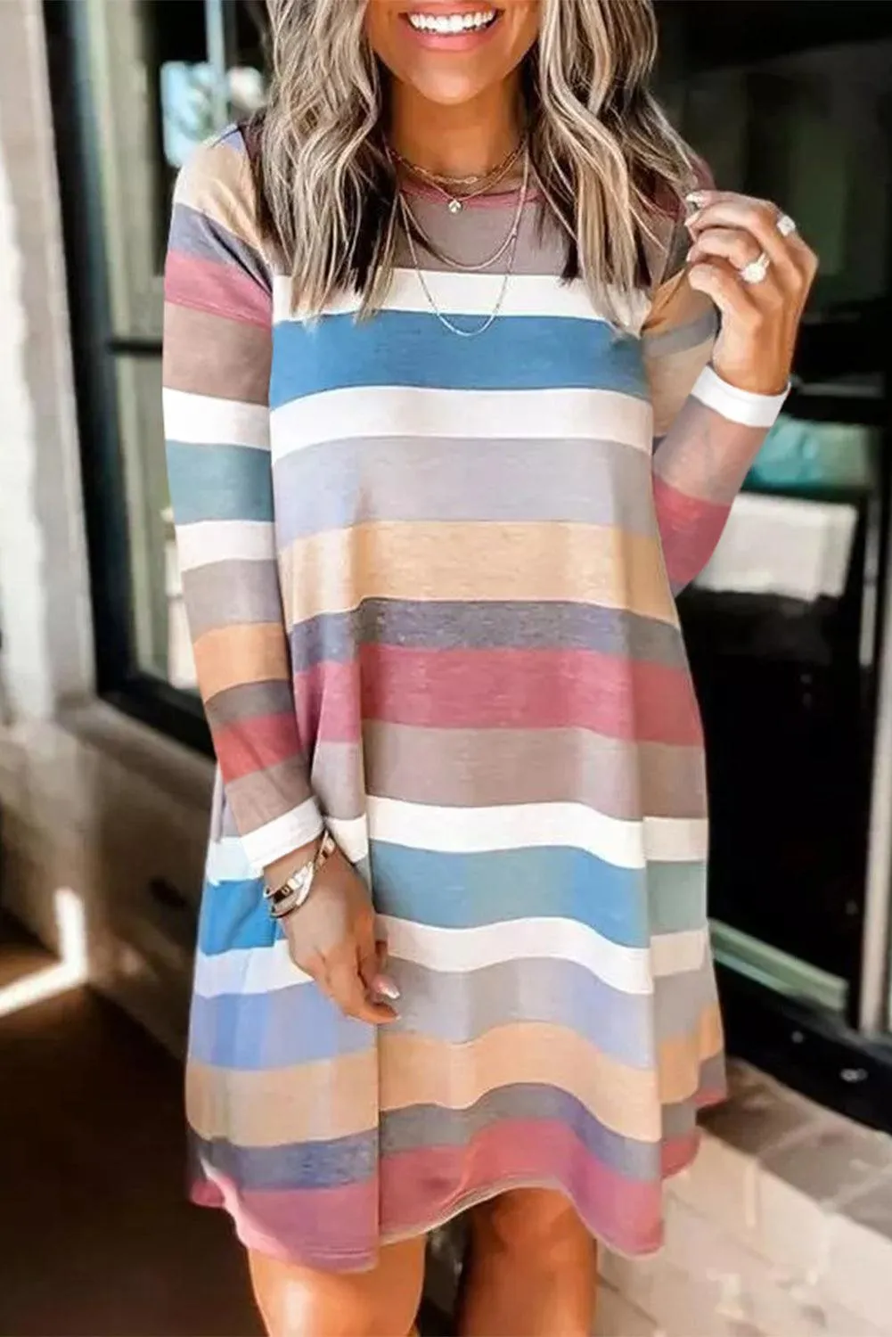 Striped Long Sleeve Mini Dress