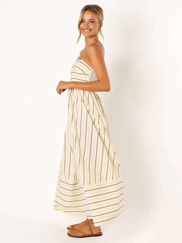 Striped Maxi Dress with Sleeveless Backless Design