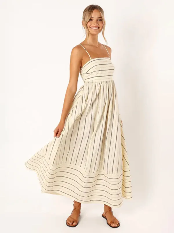 Striped Maxi Dress with Sleeveless Backless Design
