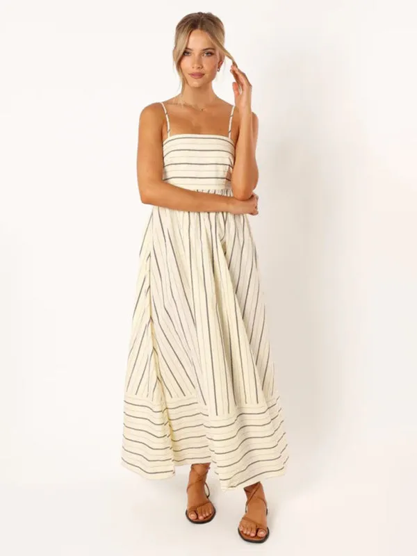 Striped Maxi Dress with Sleeveless Backless Design