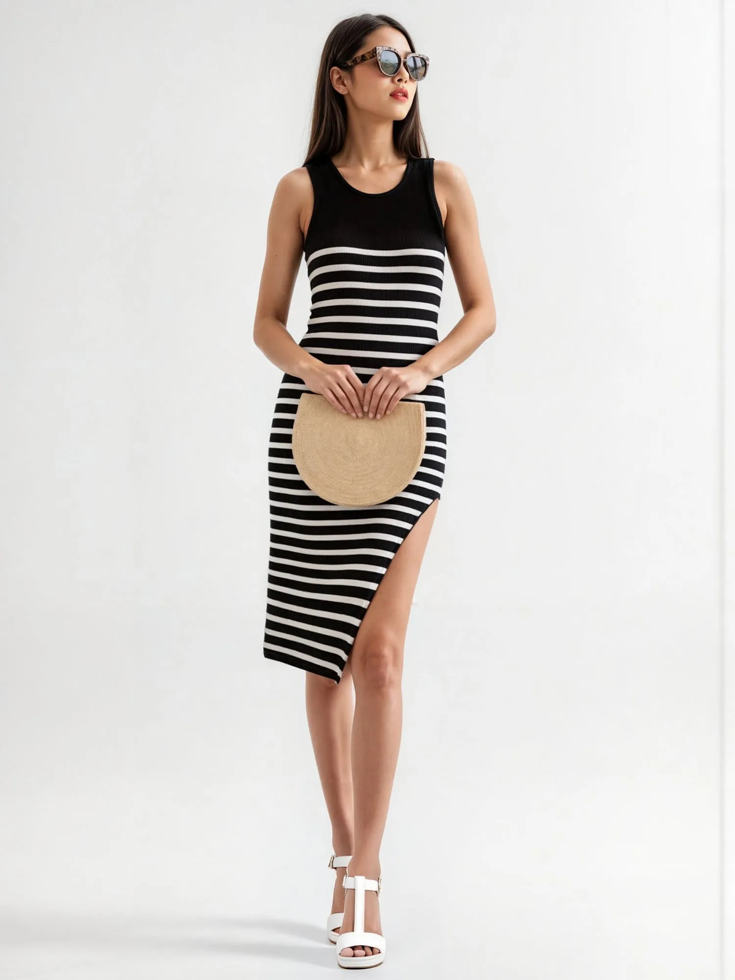 Striped Tank Bodycon Midi Dress