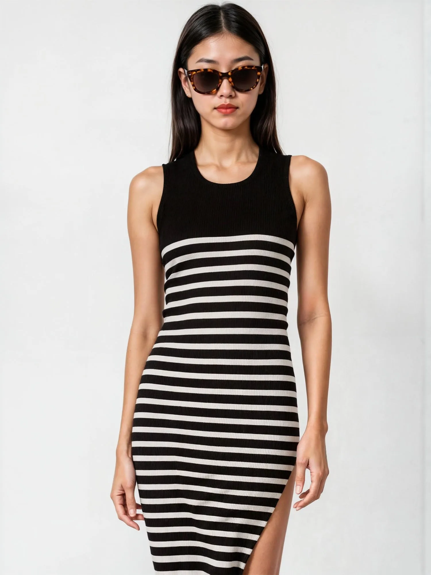 Striped Tank Bodycon Midi Dress