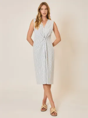 Striped V Neck Twist Front Dress