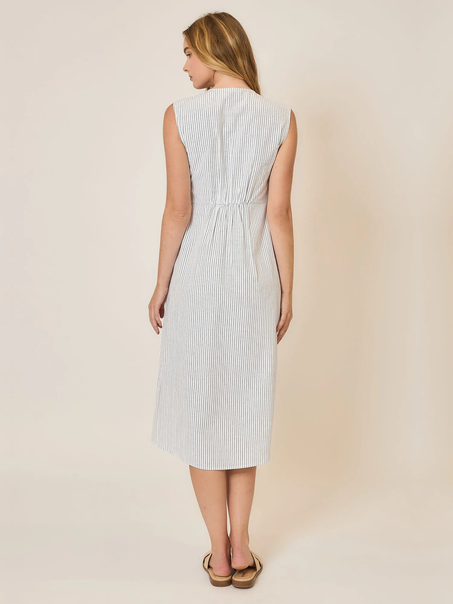 Striped V Neck Twist Front Dress