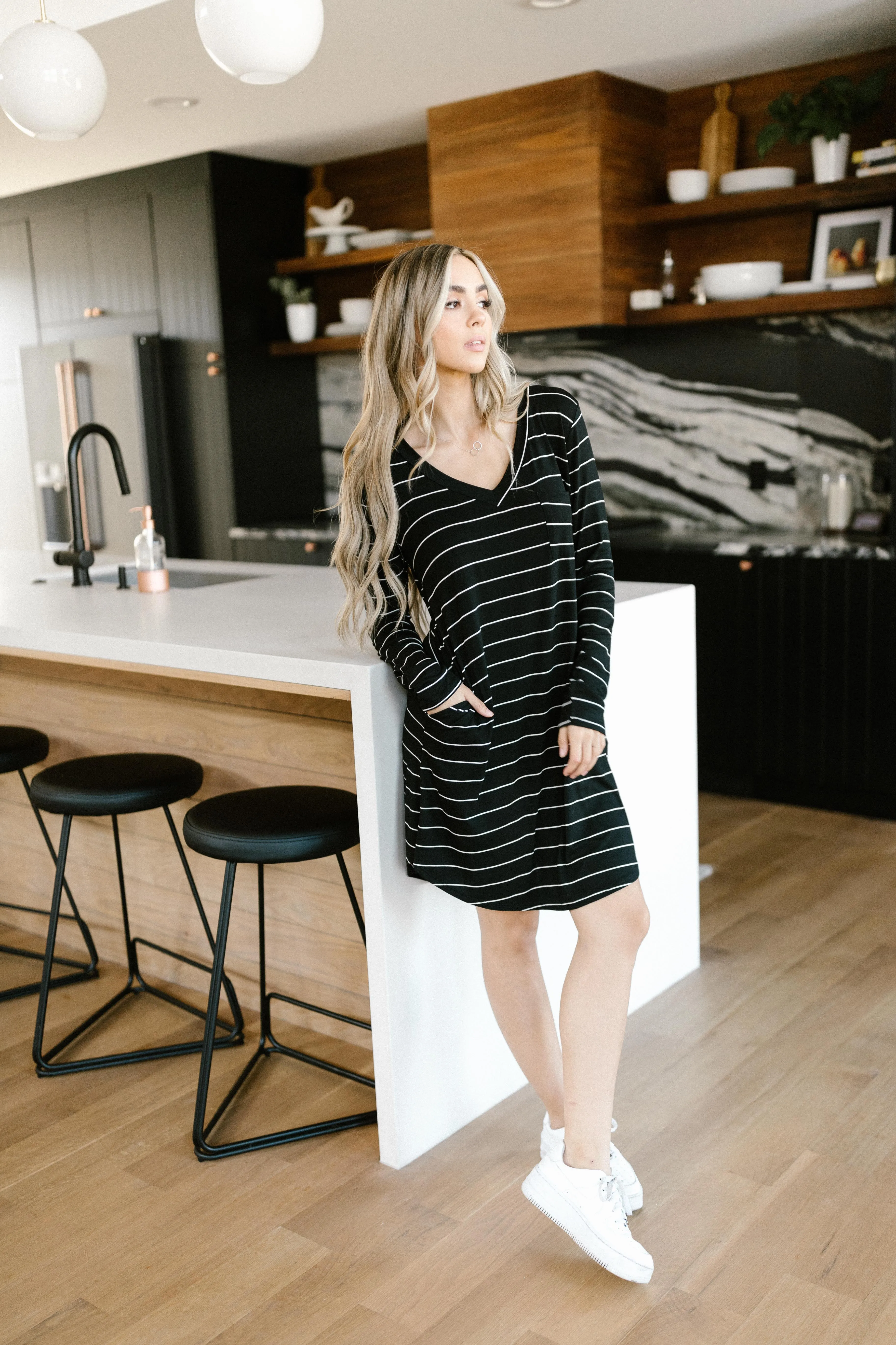 Stripes For Likes Dress in Black