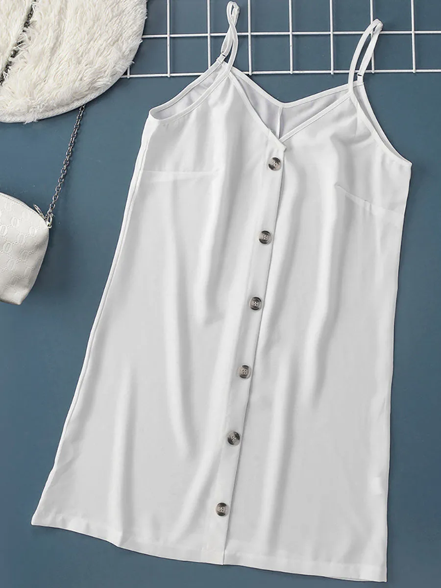 Stunncal V-Neck Single-Breasted Sleeveless Dress(7 colors)
