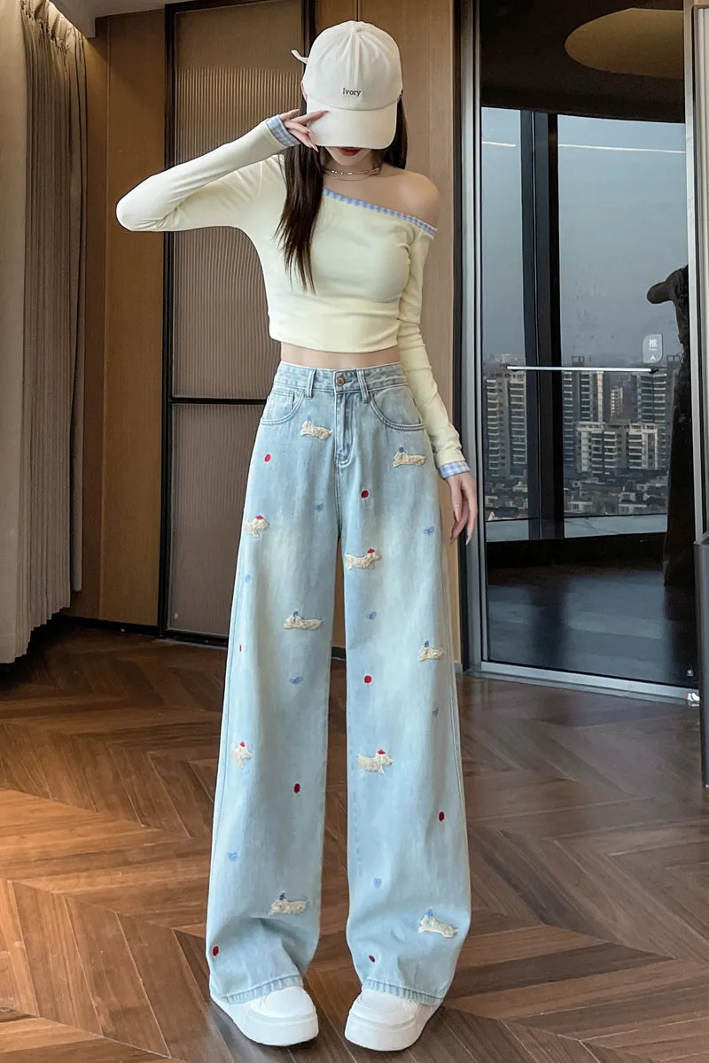Stylish Embroidered Straight Leg Jeans for Women with a Unique Touch