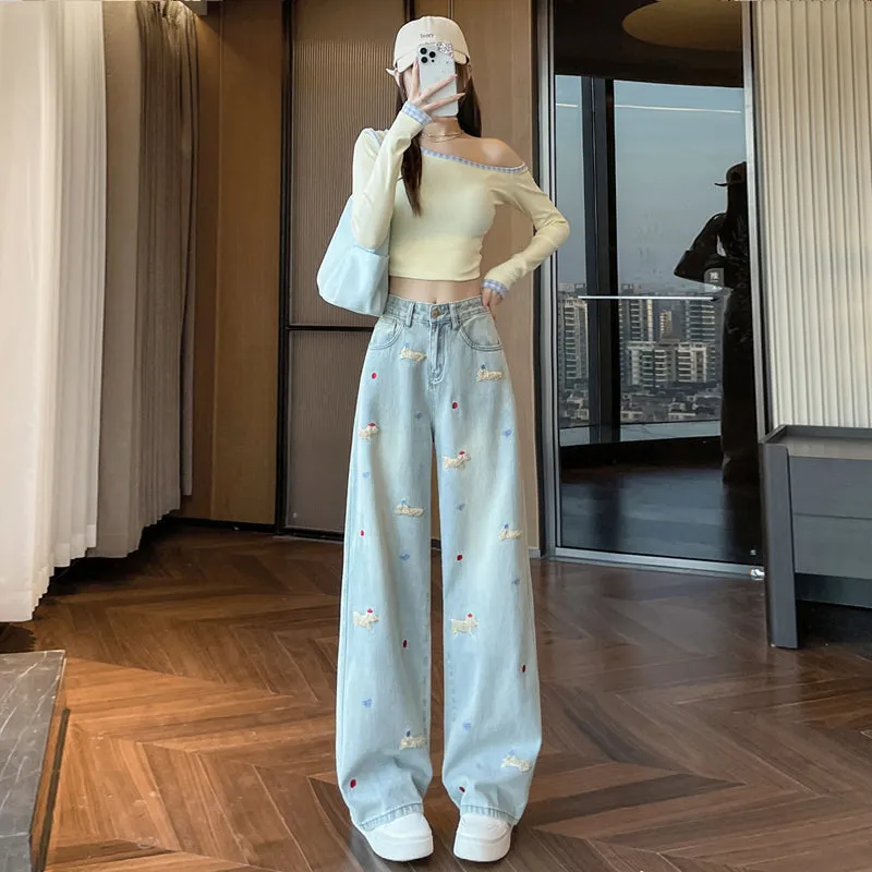 Stylish Embroidered Straight Leg Jeans for Women with a Unique Touch