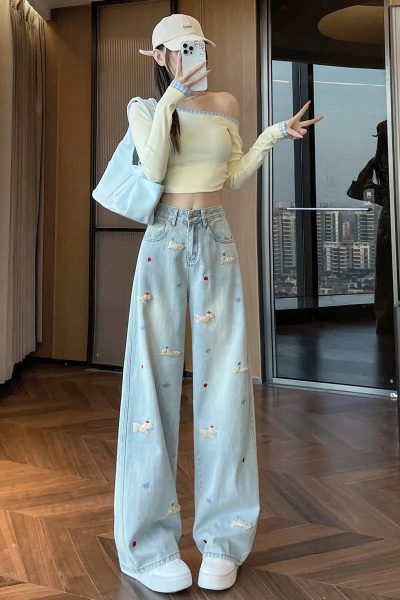 Stylish Embroidered Straight Leg Jeans for Women with a Unique Touch