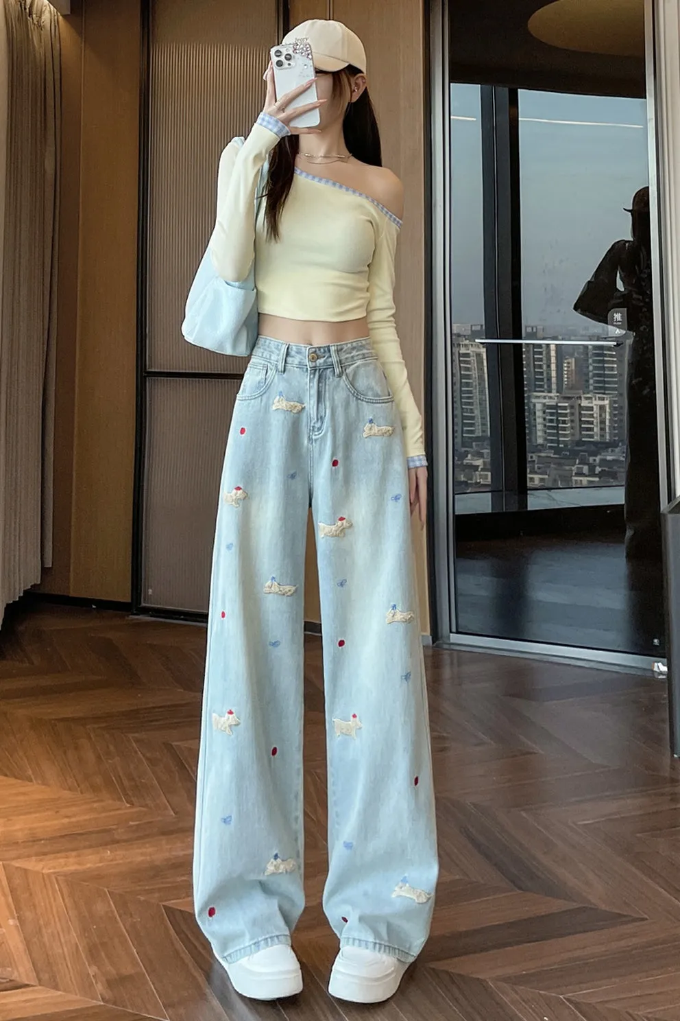 Stylish Embroidered Straight Leg Jeans for Women with a Unique Touch