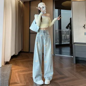 Stylish Embroidered Straight Leg Jeans for Women with a Unique Touch