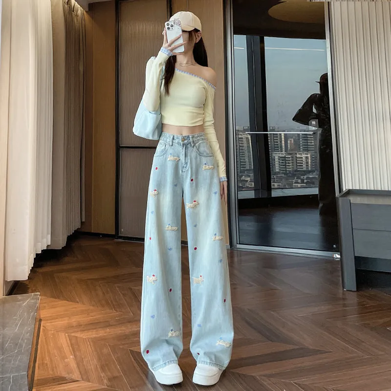 Stylish Embroidered Straight Leg Jeans for Women with a Unique Touch