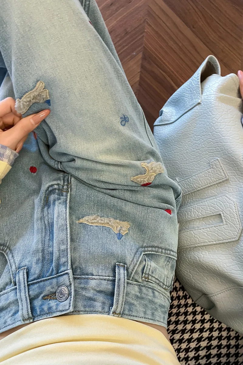 Stylish Embroidered Straight Leg Jeans for Women with a Unique Touch