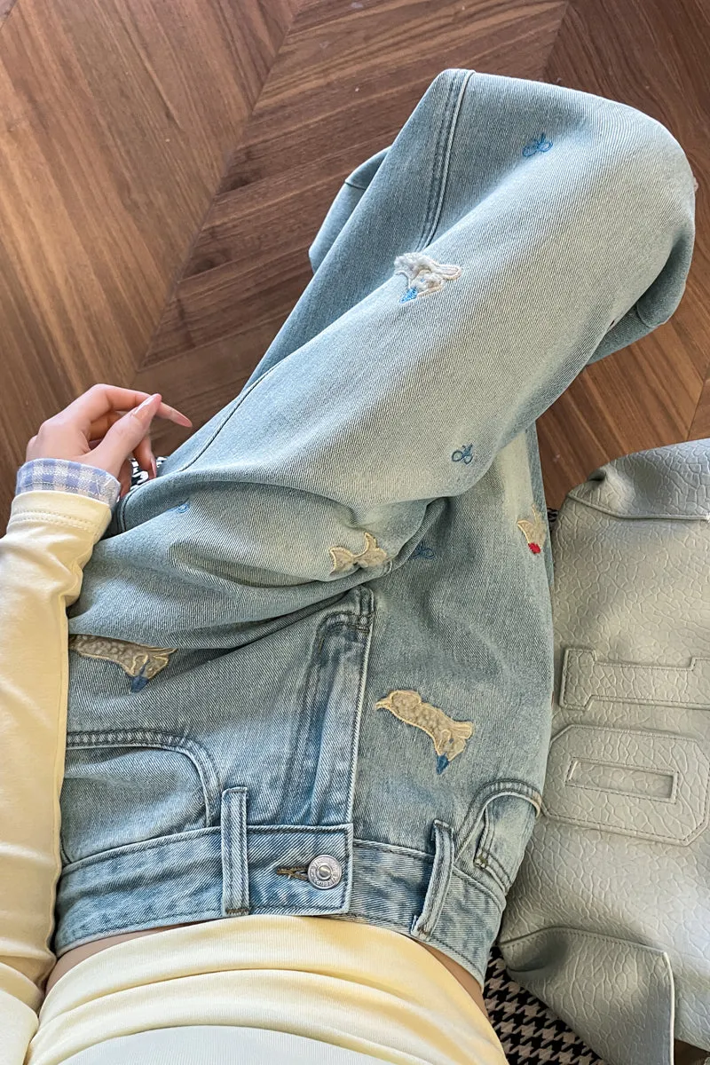 Stylish Embroidered Straight Leg Jeans for Women with a Unique Touch