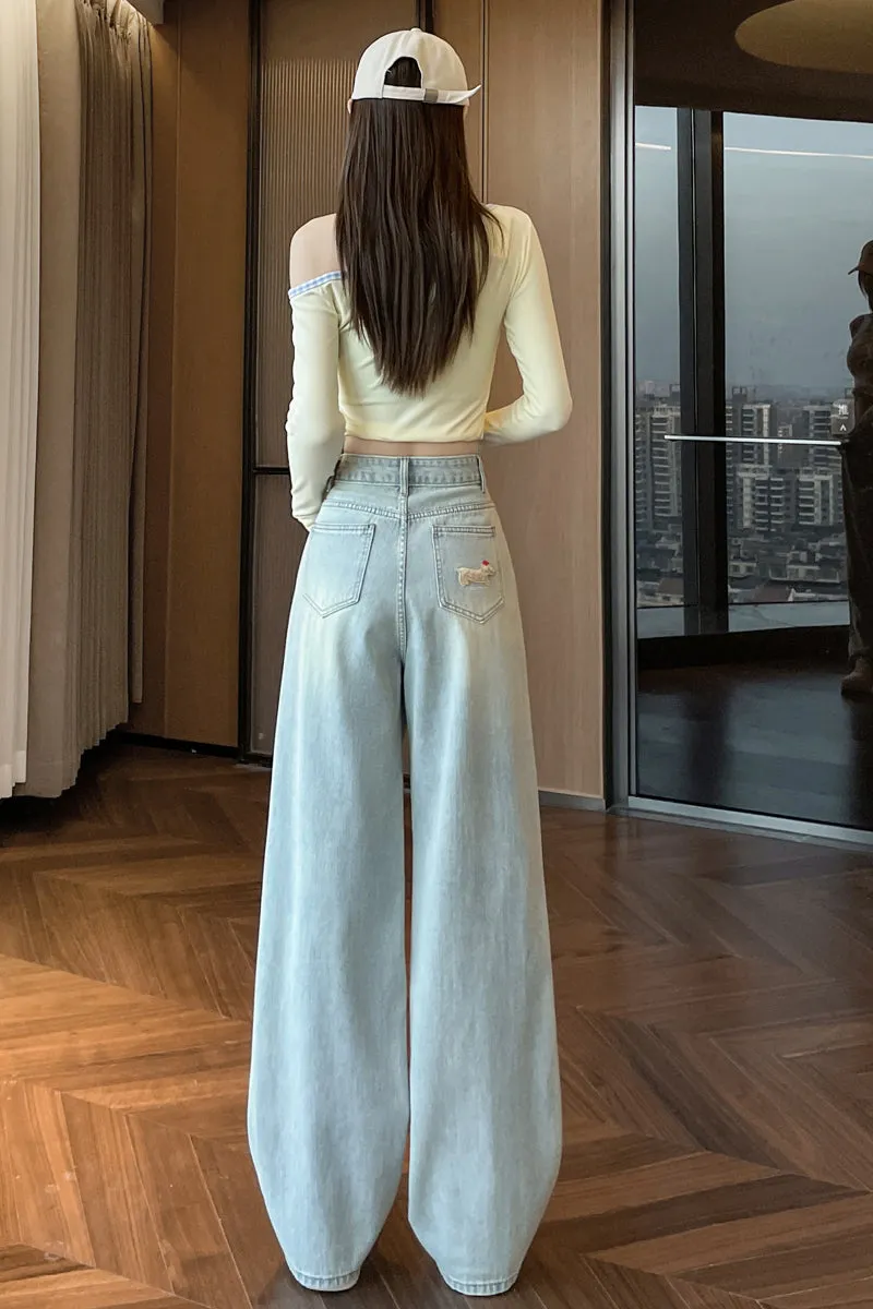 Stylish Embroidered Straight Leg Jeans for Women with a Unique Touch