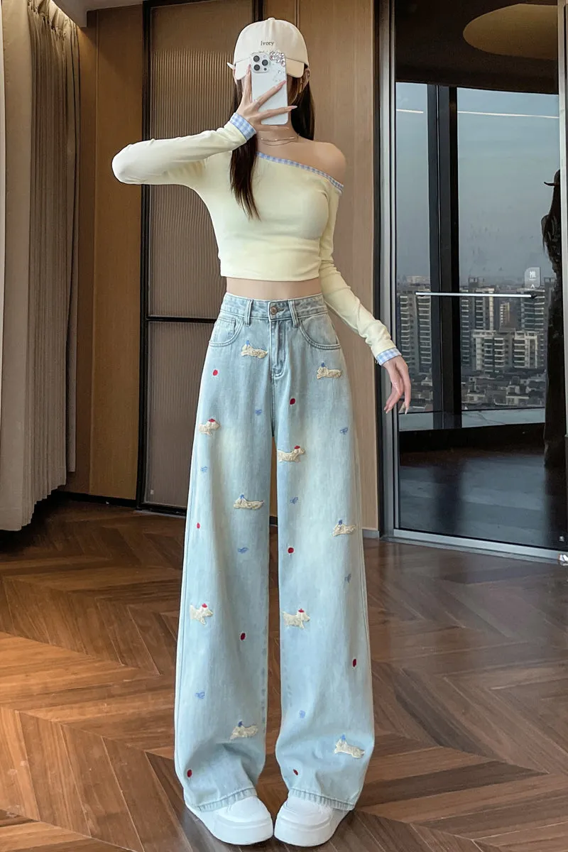 Stylish Embroidered Straight Leg Jeans for Women with a Unique Touch