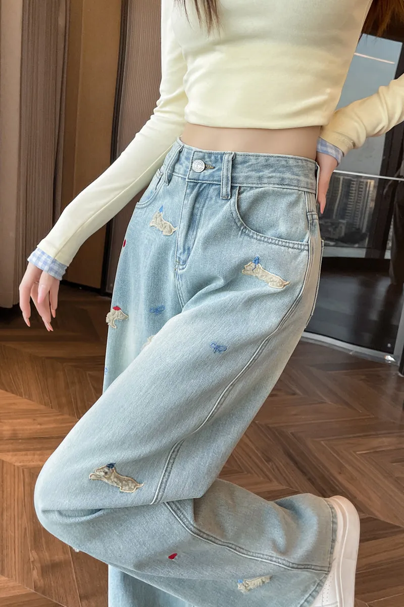 Stylish Embroidered Straight Leg Jeans for Women with a Unique Touch