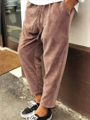 Stylish Men's Cropped Corduroy Pants - Effortless Comfort & Versatile Casual Chic