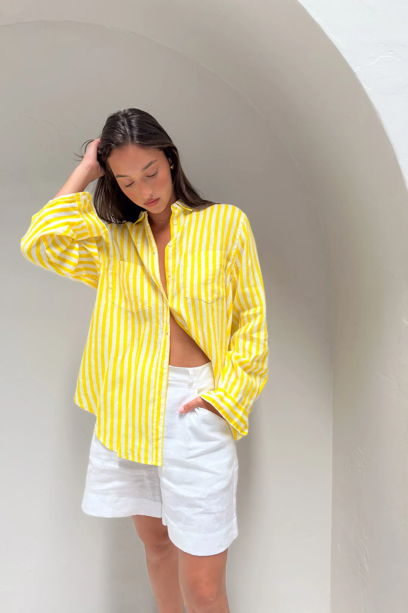 Sun Stripe Boyfriend Linen Shirt