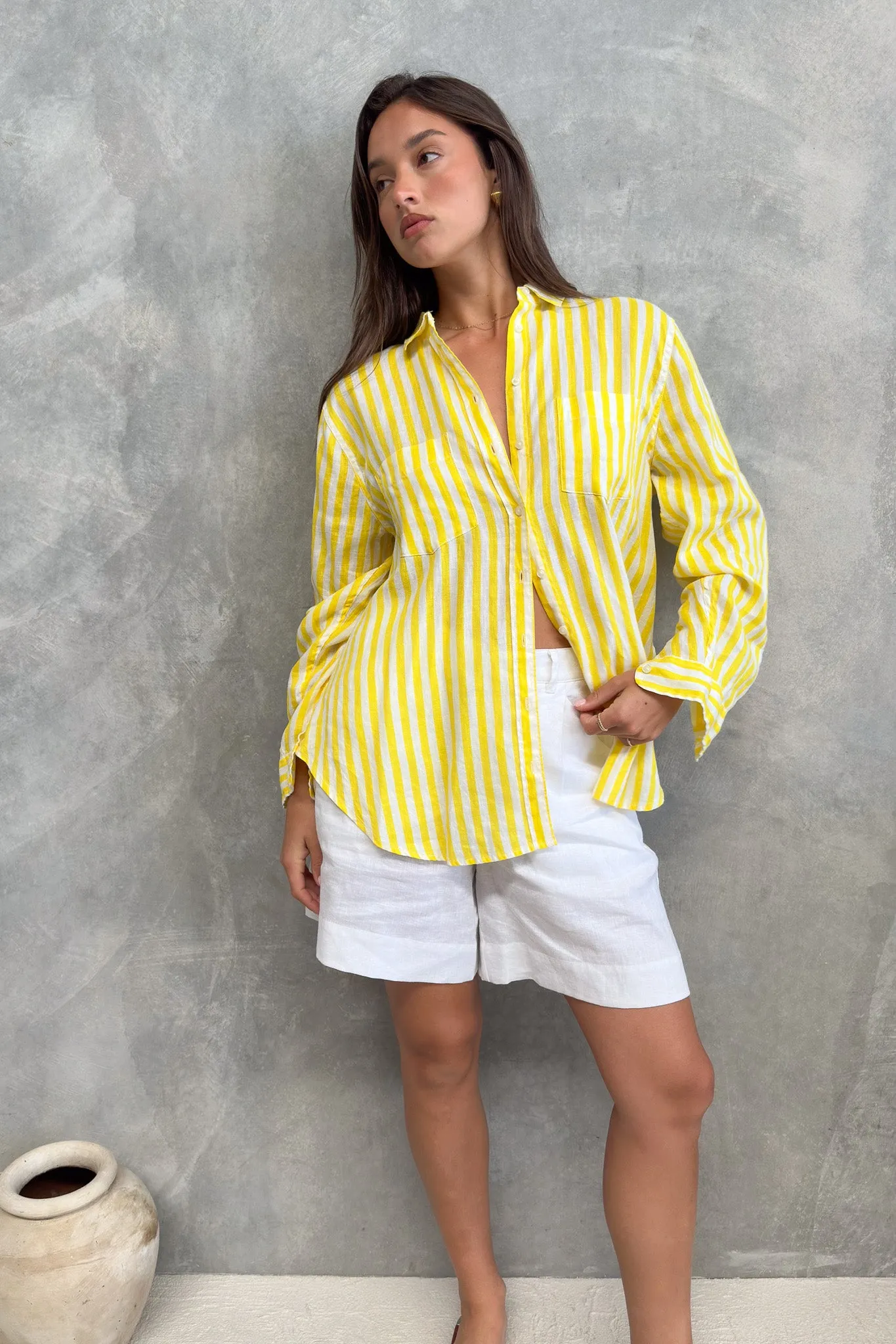 Sun Stripe Boyfriend Linen Shirt