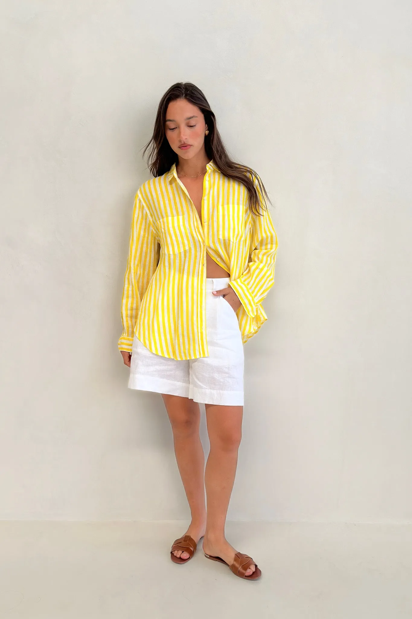 Sun Stripe Boyfriend Linen Shirt