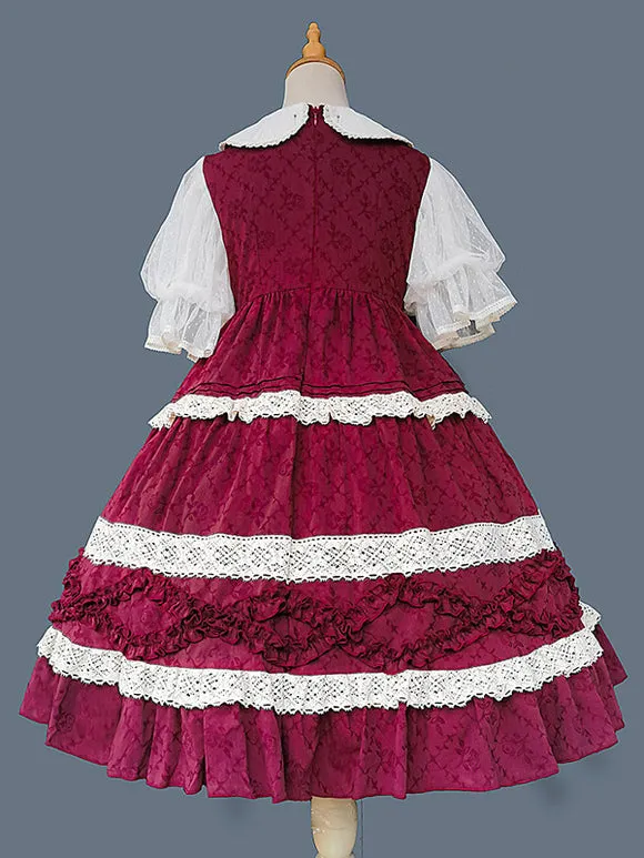 Sweet Lolita Dress Cotton Short Sleeves Lace Dress Fairytale Lolita Dress
