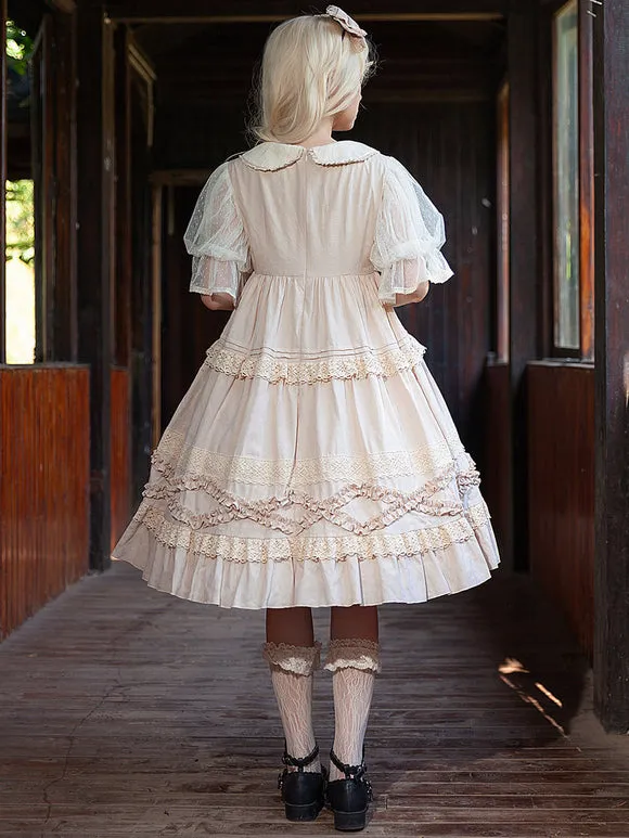 Sweet Lolita Dress Cotton Short Sleeves Lace Dress Fairytale Lolita Dress