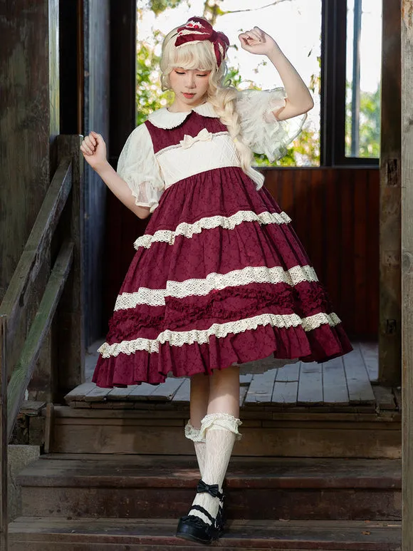 Sweet Lolita Dress Cotton Short Sleeves Lace Dress Fairytale Lolita Dress