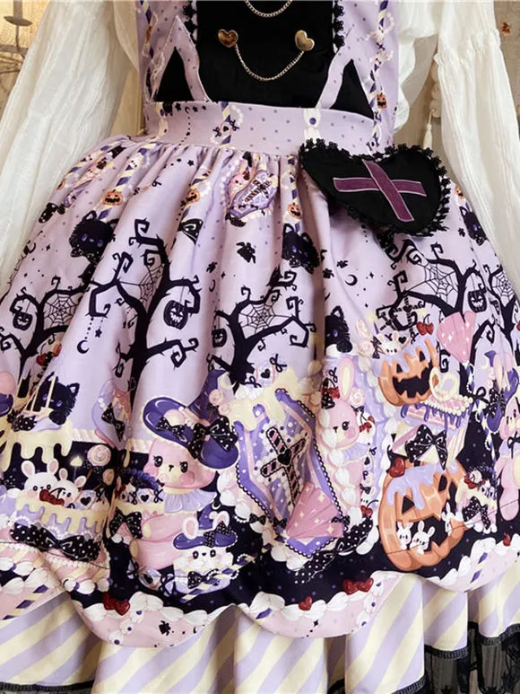 Sweet Lolita JSK Dress Polyester Sleeveless Lace Up Ruffles Black Sweet Lolita Jumper Skirt