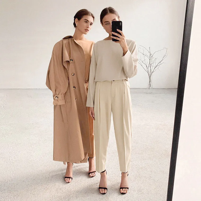 T-shirt And High Waist Cropped Suit Pants Two-piece