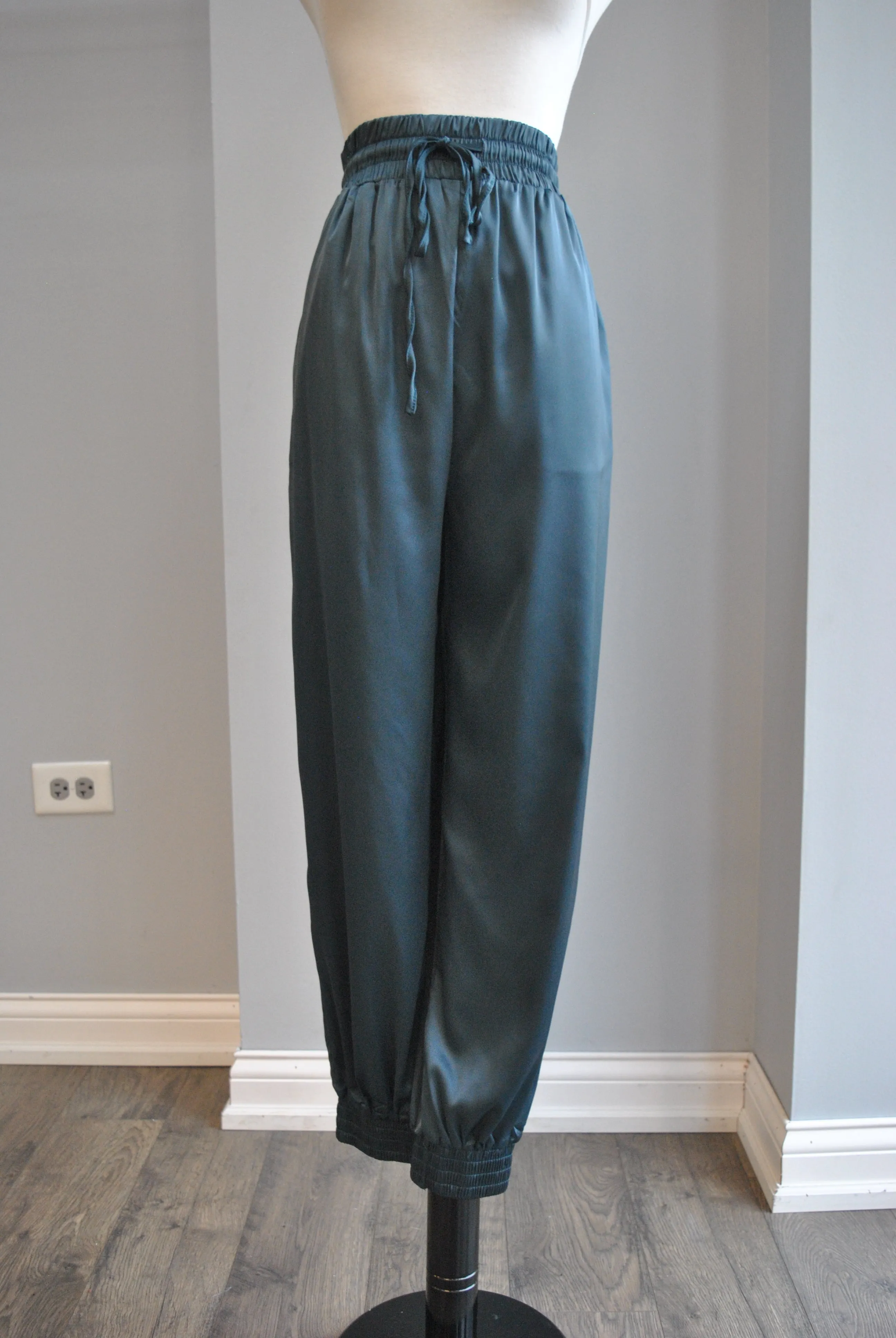 TEAL BLUE SILKY JOGGERS WITH SIDE POCKETS