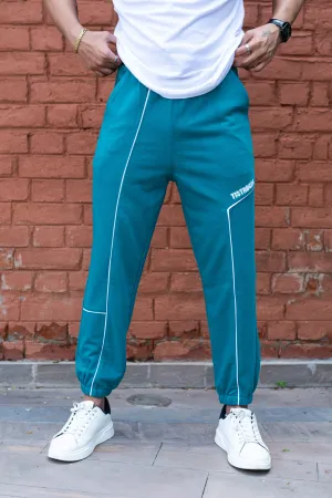 Teal Blue Tistabene Printed Cotton Joggers
